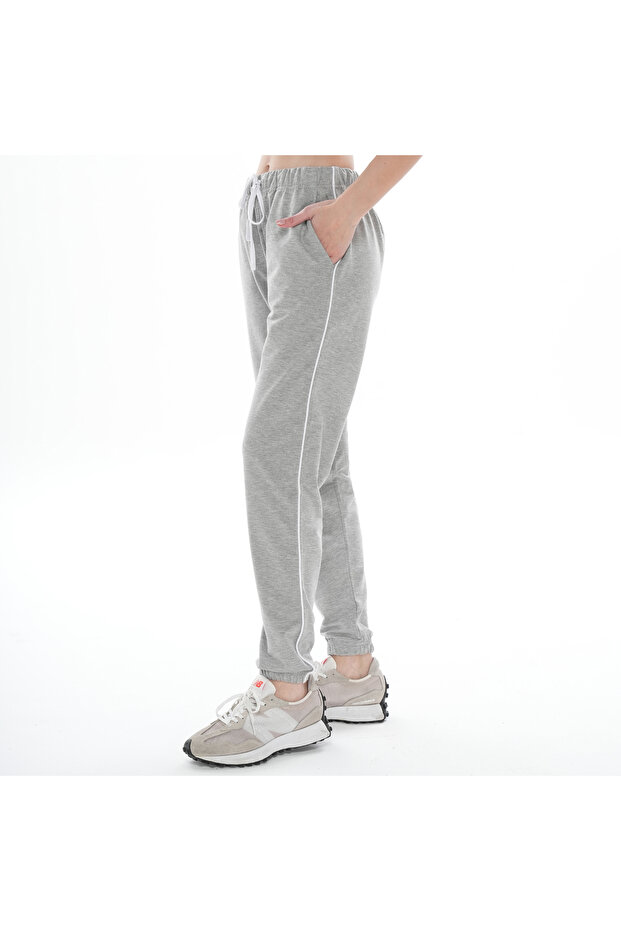 Gray High Waist Side Piping Sweatpants (With Large Size Option)