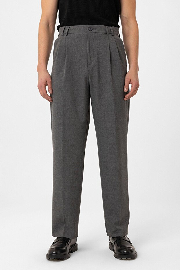Double pleated baggy fit men's trousers