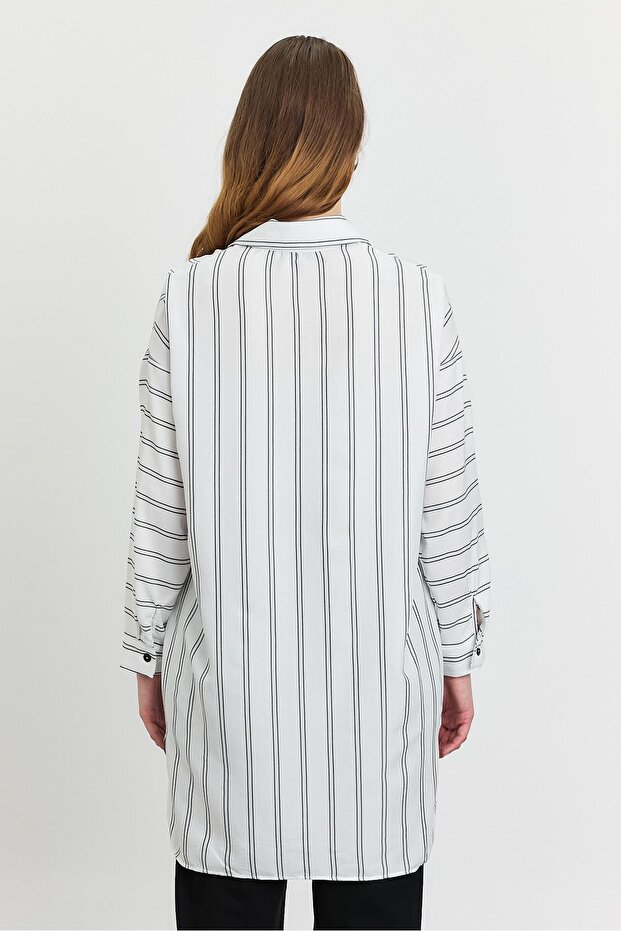 Ecru Striped Single Pocketed Tunic 4068A - 5