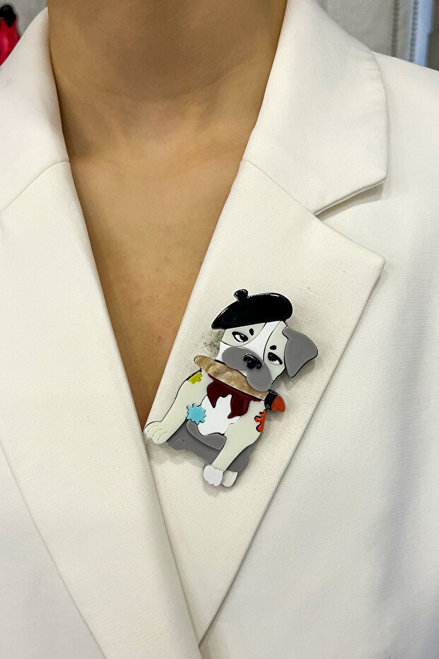 Şapkalı Sevimli Köpek Broş (7cm) - 1