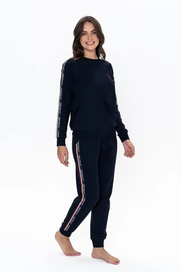 U.S. Polo Assn. 20113 Women's Long Sleeve Crew Neck Casual Home Wear with Elasticized Legs-Navy Blue