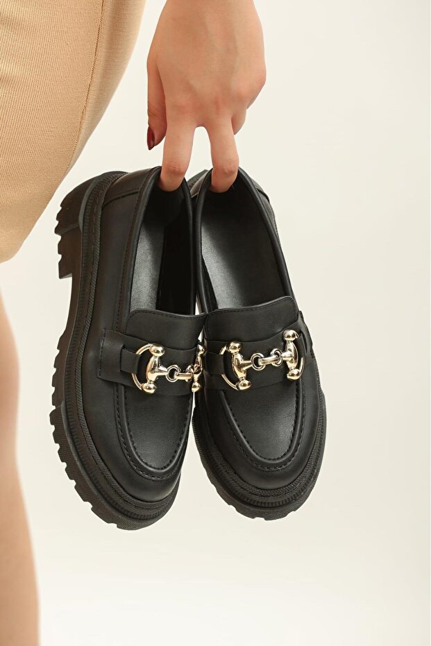Togga Black Matte Buckle Women's Loafer Shoes