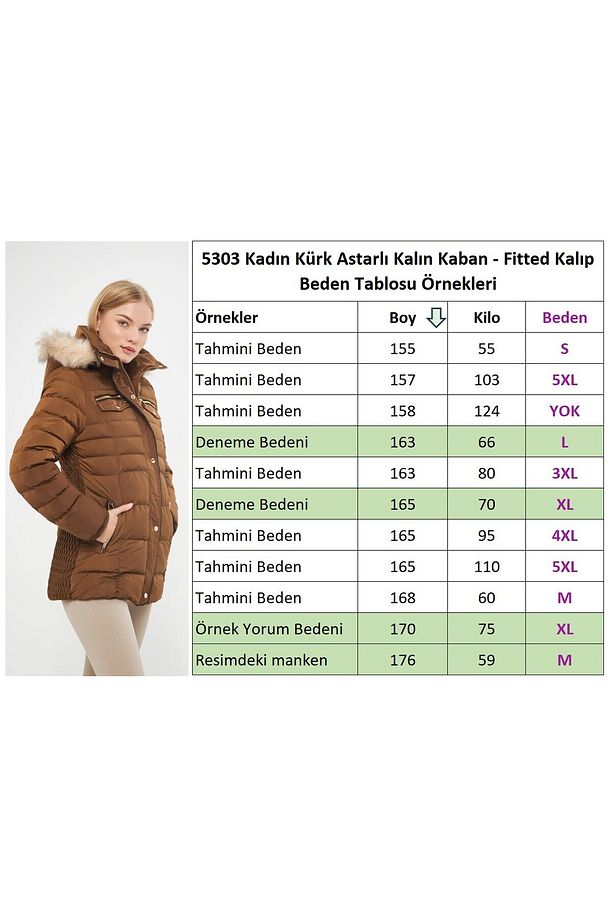 Kadın Karamel Kapüşonu Çıkartılabilen Kürk Astarlı Kalın Kaban 5303 - 3