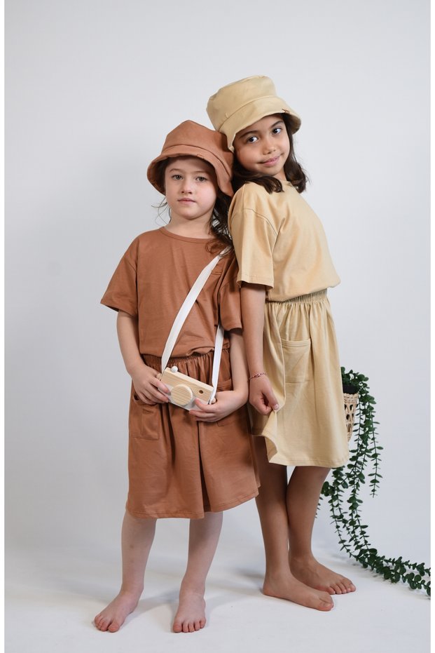 Organic 100% Cotton Skirt-Tshirt-Hat Girl's Set Loose Fit/Casual Cut 2-8 Years