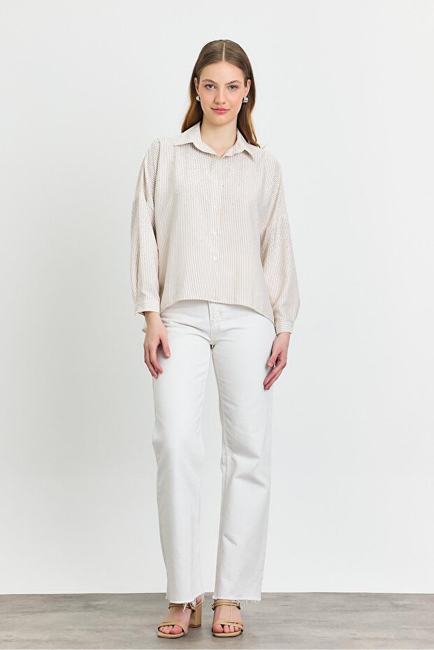 4340A Taş Detay Gömlek Bej - 2