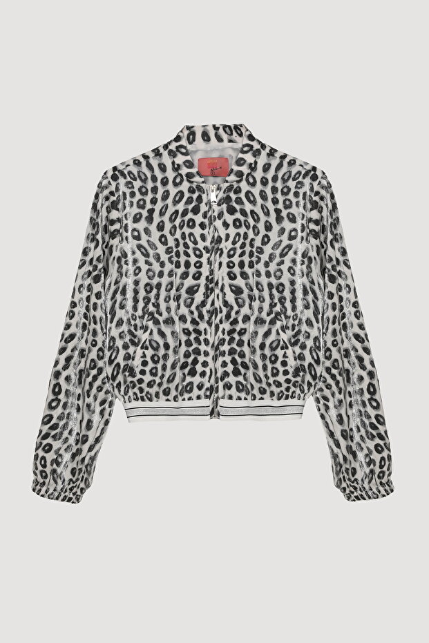 Ecru Bomber Jacket - Speckle Pattern and Zipper - 2