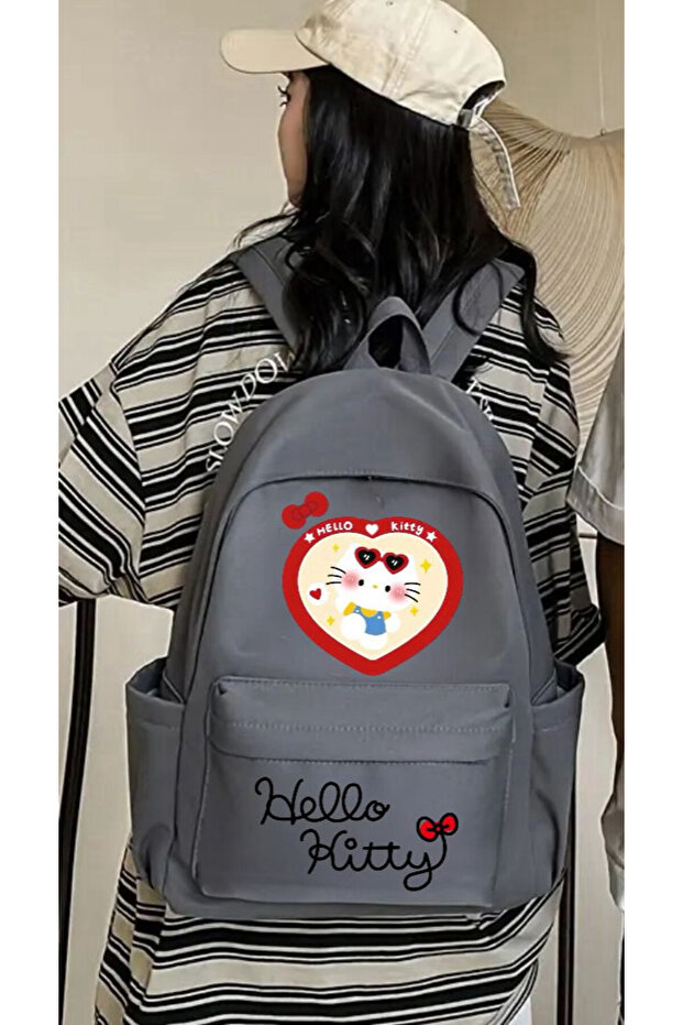 Hello Kitty Cute Heart Double Printed School, Course, School Backpack -Mingalondon