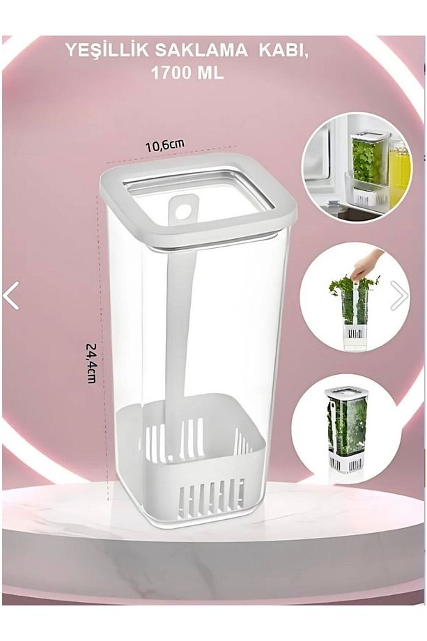 Kare Yeşillik Saklama Kabı, 1700 ml - 3 Adet - 2