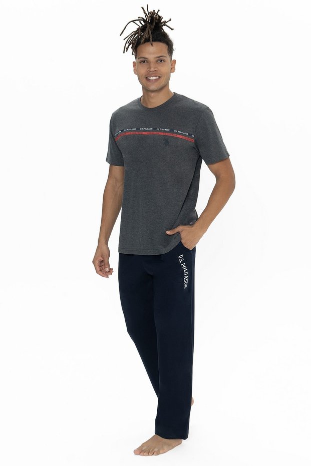 U.S. Polo Assn. 18895 Male Short-Sleeve Cycling Collar Pajama Kit-Anthracitemelange
