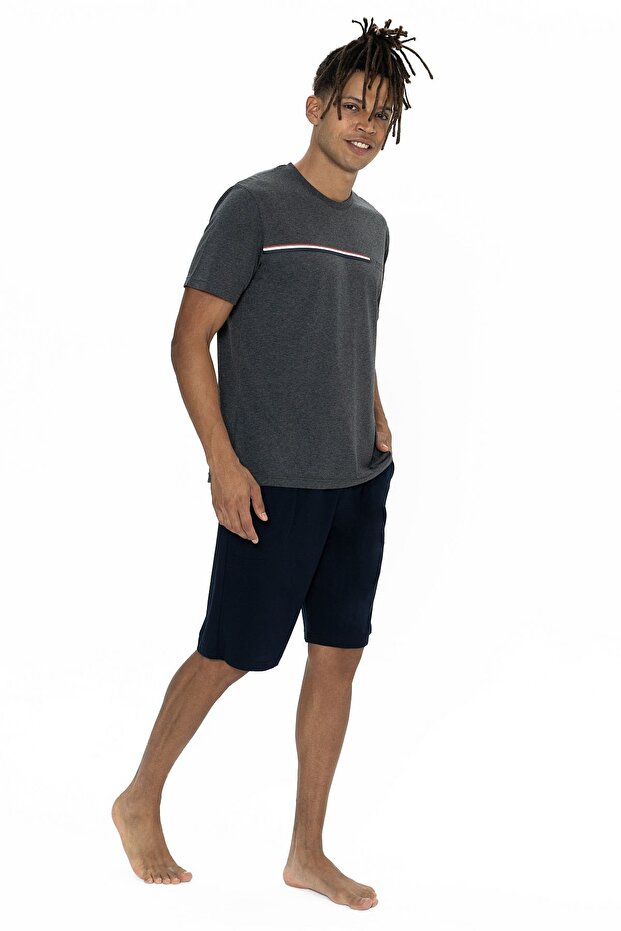 U.S. Polo Assn. 18865 Men's Short Sleeve Crew Neck Shorts Pajama Set-Anthracitemelange