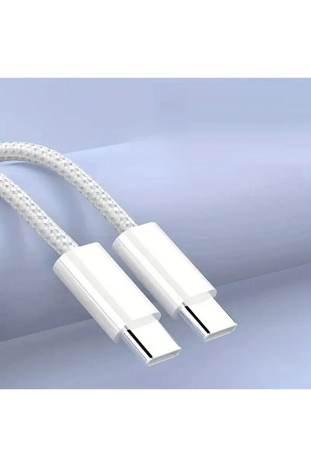 1  Metre  Süper Hızlı Type-C to Type-C Şarj Ve Data Kablosu Örgülü Beyaz - 2