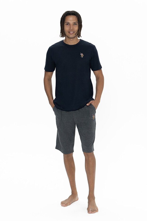 U.S. Polo Assn. 18904 Men's Short Sleeve Crew Neck Shorts Pajama Set-Navy Blue