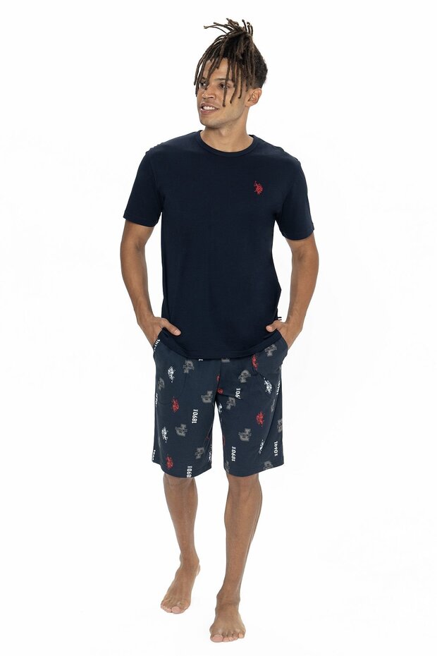 U.S. Polo Assn. 18867 Men's Short Sleeve Bicycle Collar Shorts Pajama Set-Navy Blue
