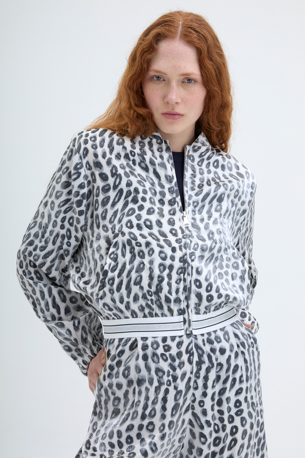 Ecru Bomber Jacket - Speckle Pattern and Zipper - 3