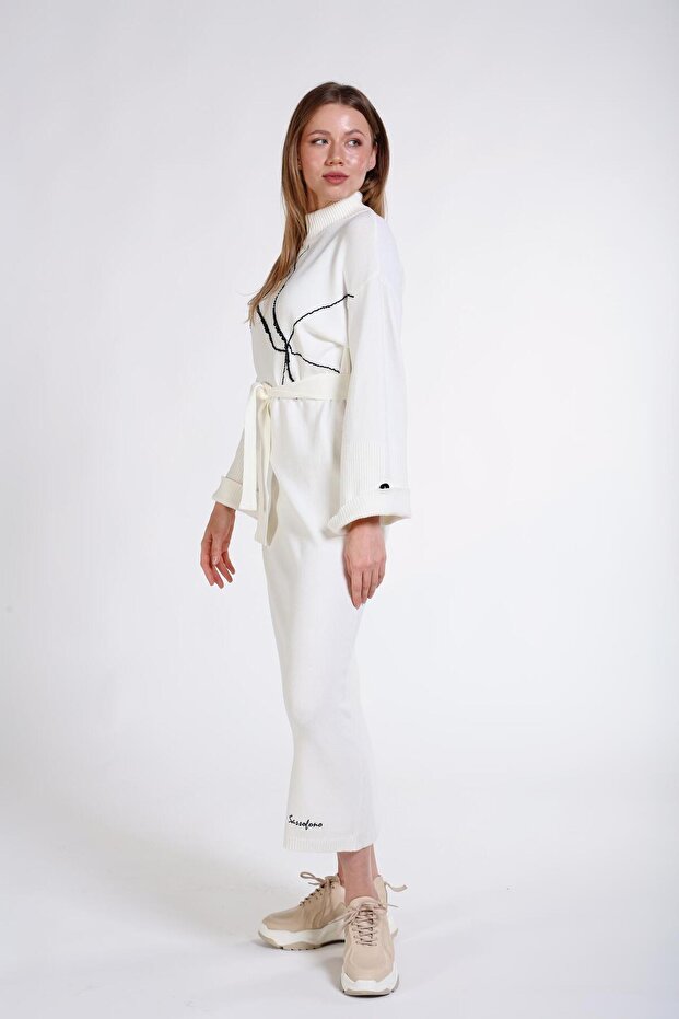 İnci İşlemeli Triko Uzun Elbise - 3