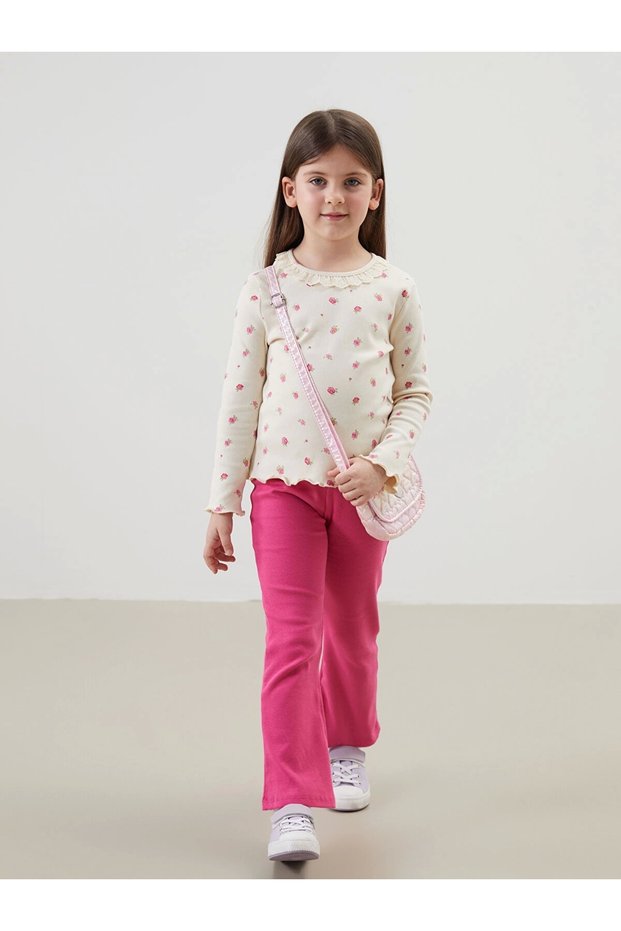 Lcw Kids Ecru Floral Lace Girls' T-Shirt and Leggings 2-Piece