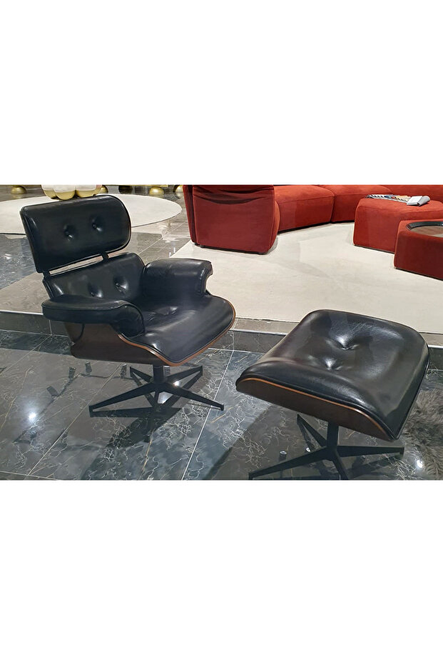 Eames Lounge Deri Berjer Siyah - 6