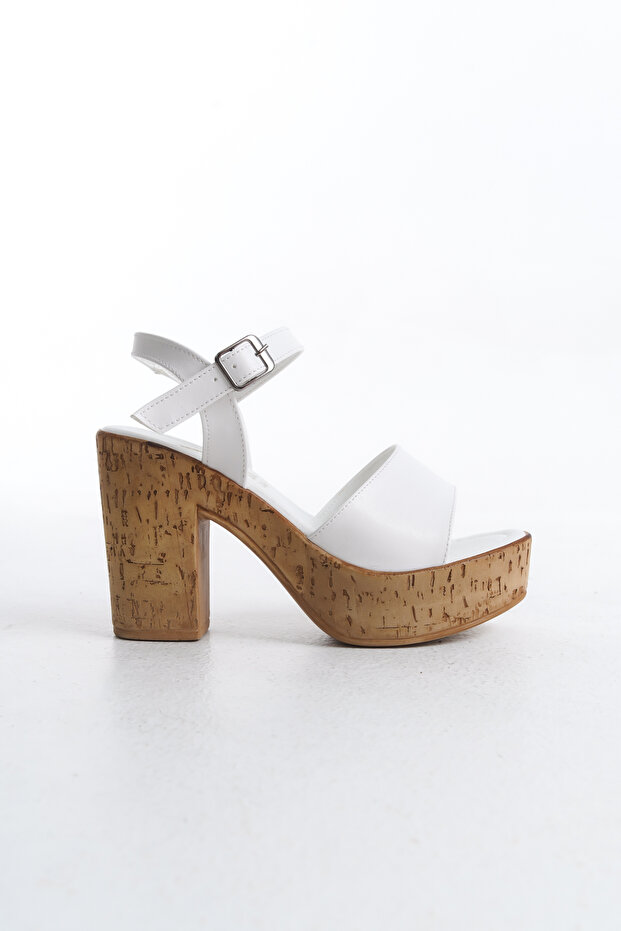 Women's Special Design Single Strap Wooden Look Platform Heeled Shoes