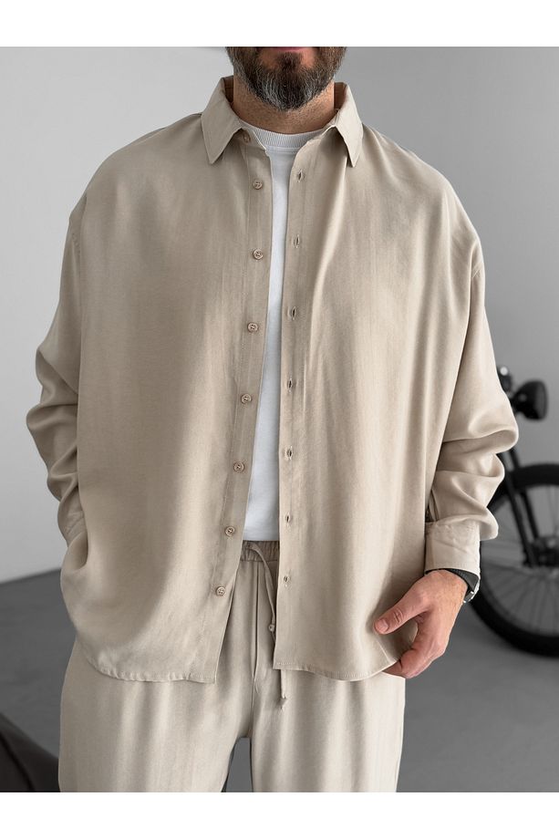 Bej Gabardin Kumaş Basic Gömlek Jj-172/246 - 4