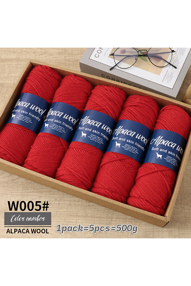 005 Red 500g alpaca wool yarn, coarse yarn, hand woven to make warm and fashionable sweaters, windbr