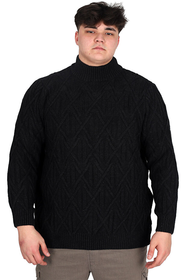 Mode XL Large Size Men's Sweater Half Turtleneck Infinity 24212 Black