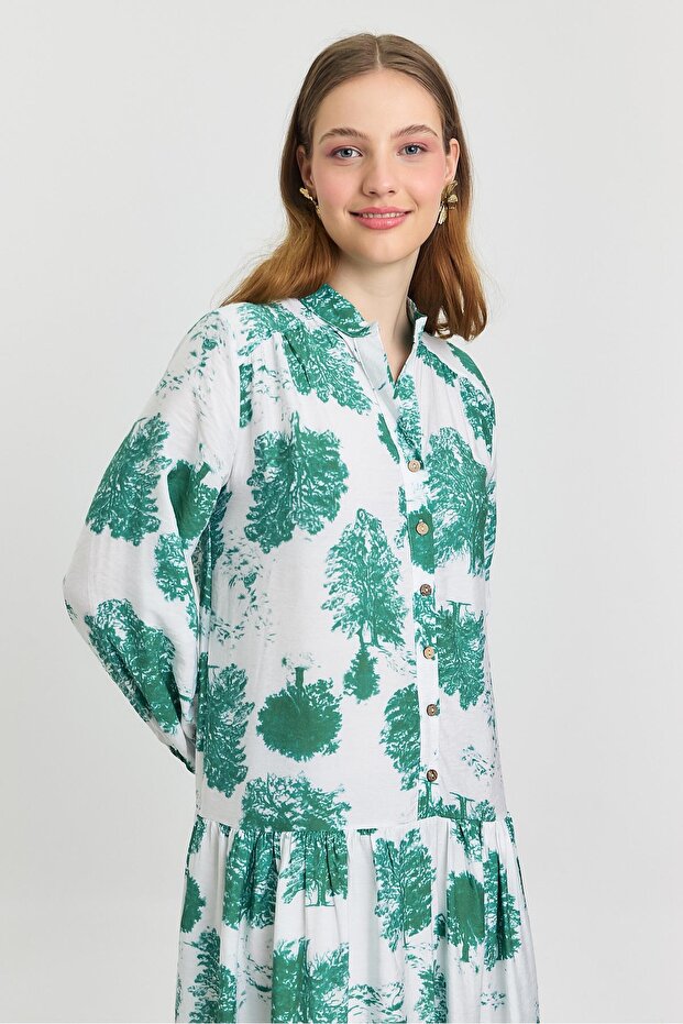 فستان بأزرار فيروزي 4465A نمط شجرة - 7