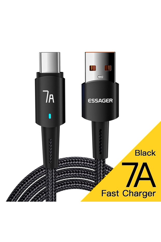Black 2m 7A Type C USB Cable Wire For S10 P30 P40 Pro Mobile Phone 100W Fast...