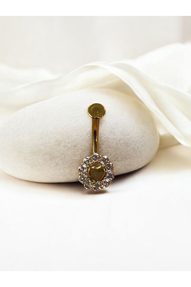 Çelik Zirkon Taşlı Kalpli Göbek Piercing - 3