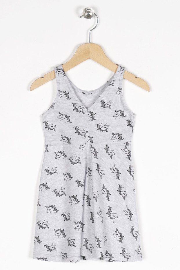 Round Neck Zero Sleeve Unicorn Metraj - Grimelange Color Girl's Dress