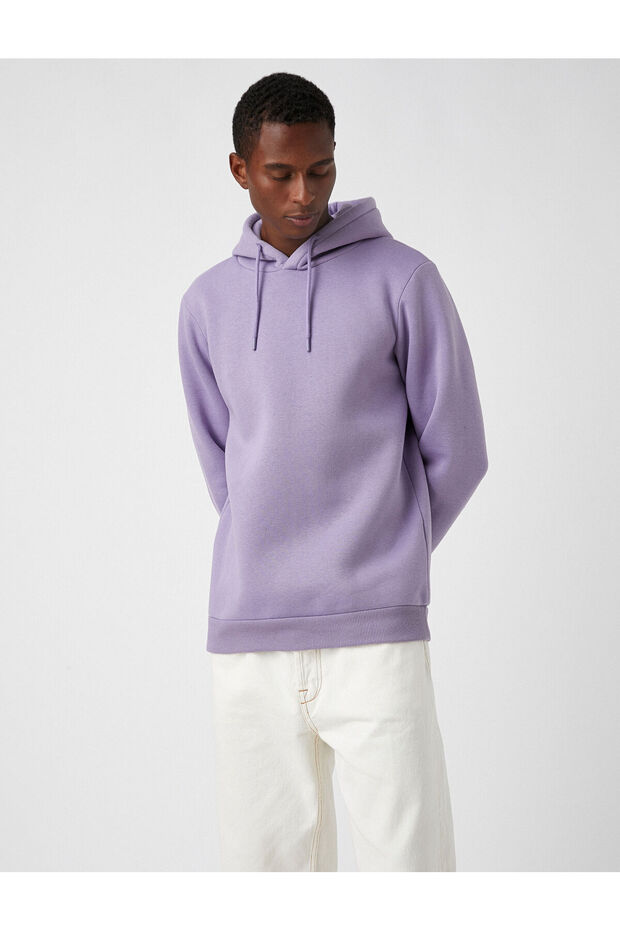 Basic Kapşonlu Sweatshirt Şardonlu - 2