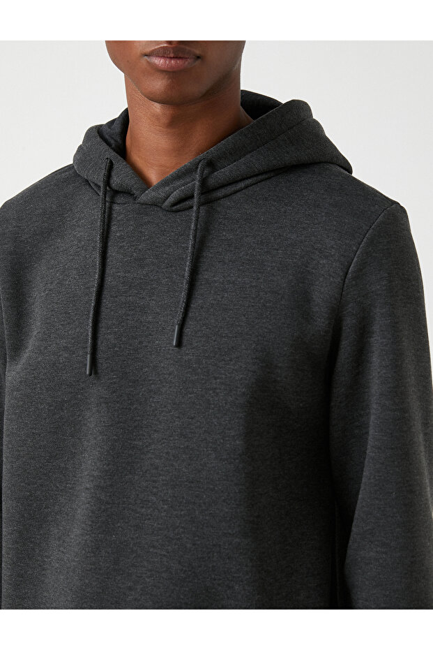 Basic Kapşonlu Sweatshirt Şardonlu - 5
