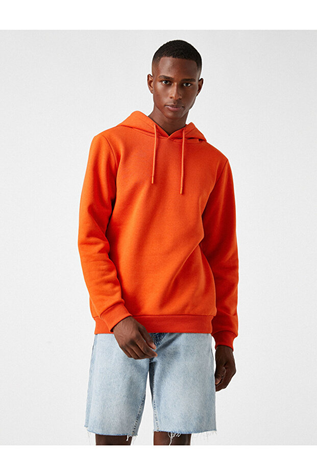 Basic Kapşonlu Sweatshirt Şardonlu - 1