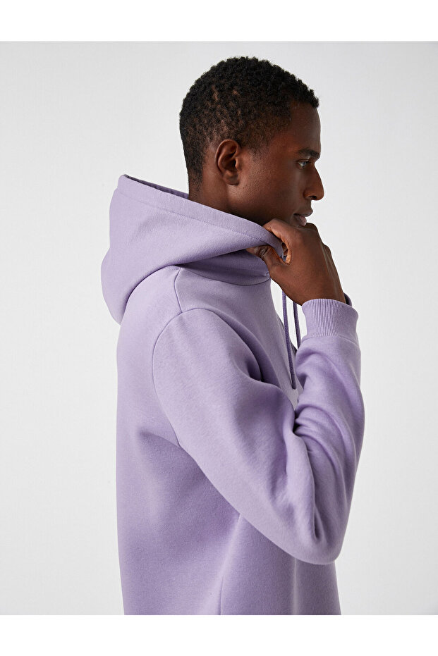 Basic Kapşonlu Sweatshirt Şardonlu - 1