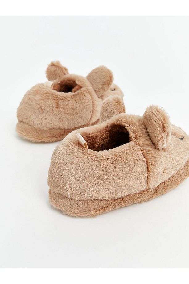 LCW STEPS Bej Ayıcık Figürlü Pelüş Erkek Bebek Panduf - 5