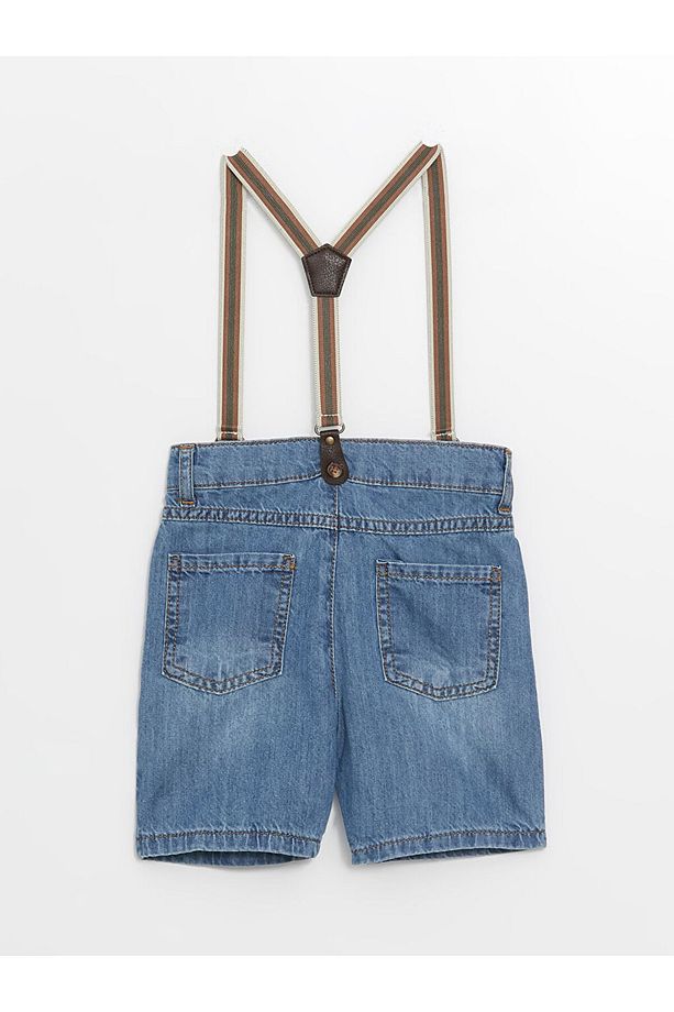 Beli Lastikli Basic Askılı Erkek Bebek Jean Şort - 3