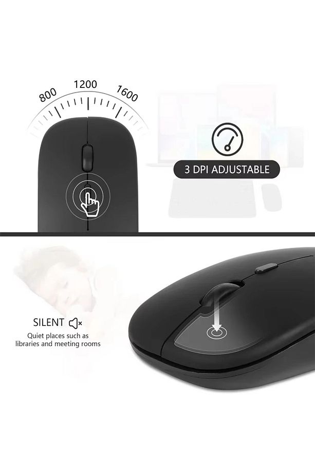 Şarj Edilebilir Bluetooth + 2.4GHz Wifi Kablosuz Sessiz Mause Fare - 5