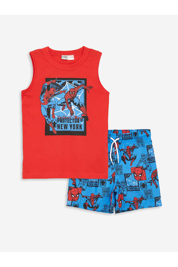 Black Crew Neck Printed Boys' Tank Top and Swim Shorts