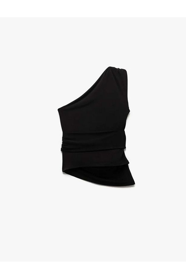 Drape Detaylı Tek Omuz Bluz 5SAK10043EK SİYAH - 2