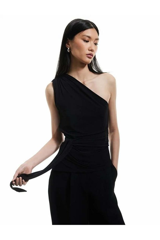 Drape Detaylı Tek Omuz Bluz 5SAK10043EK SİYAH - 4