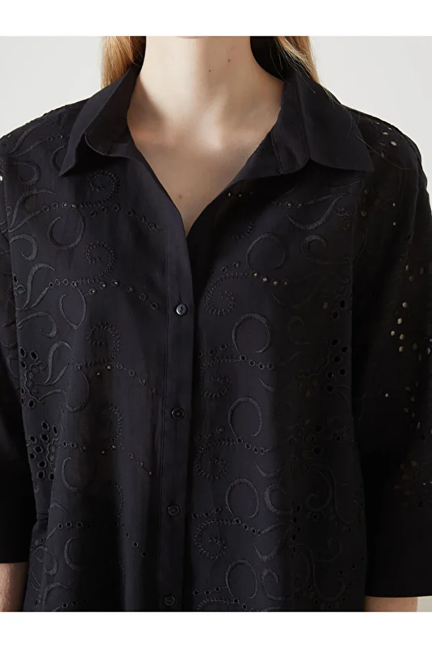 LCW Ajurlu Oversize Kadın Gömlek Fast Moda - 3