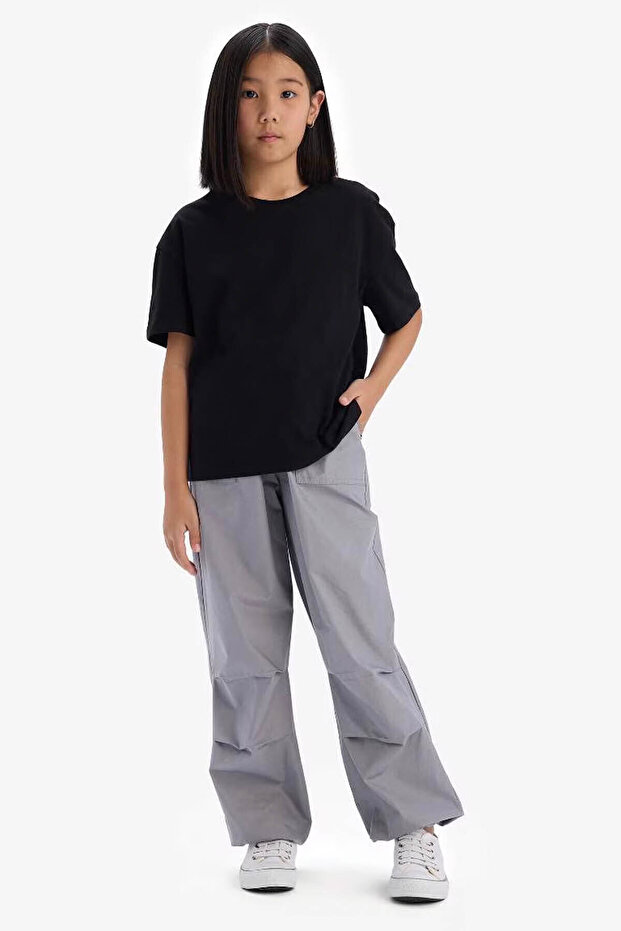 Relax Fit Crew Neck Black Girl's T-Shirt D9099A8/Bk81