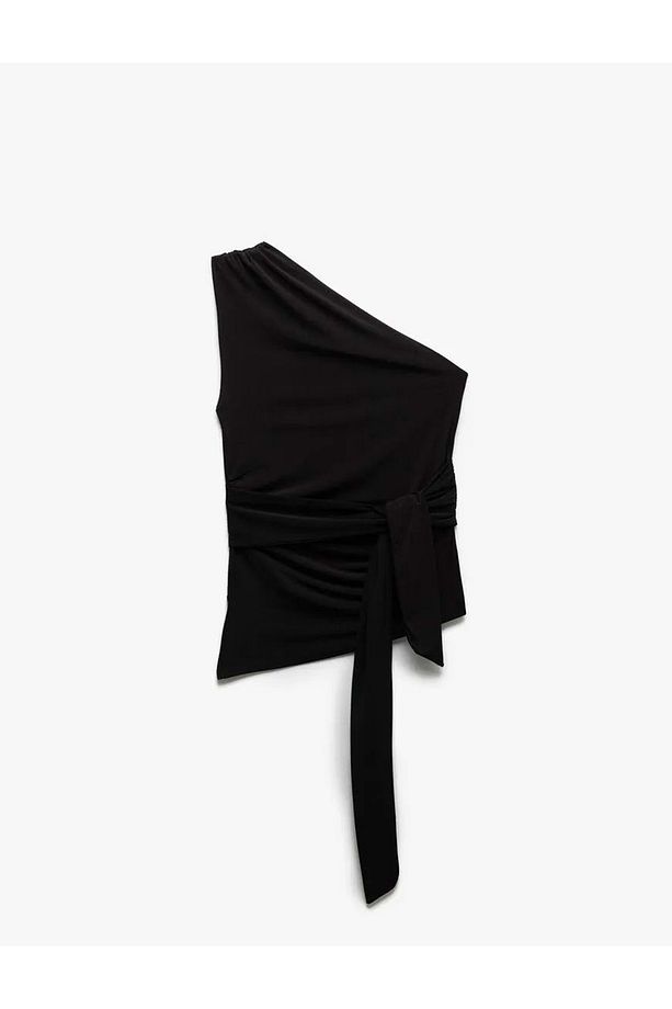 Drape Detaylı Tek Omuz Bluz 5SAK10043EK SİYAH - 5