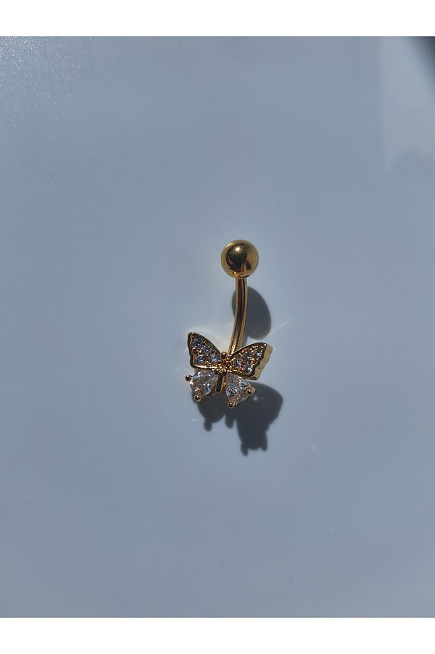 Kelebek  Zirkon Taşlı Sade  Çelik Göbek Piercing - 9