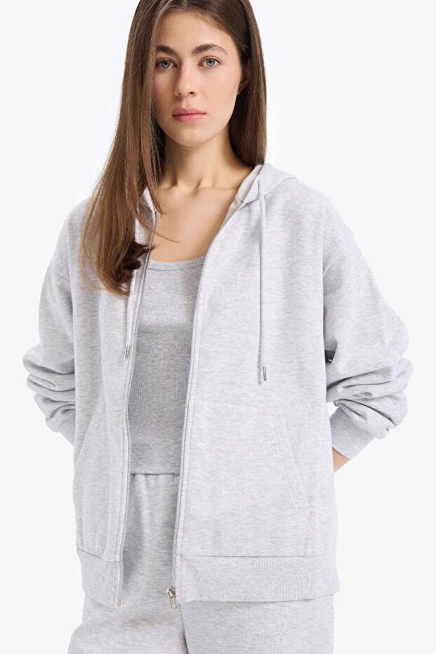 Relax Fit Hooded Pocket Gray Women's Jacket C1809Ax/Gr93