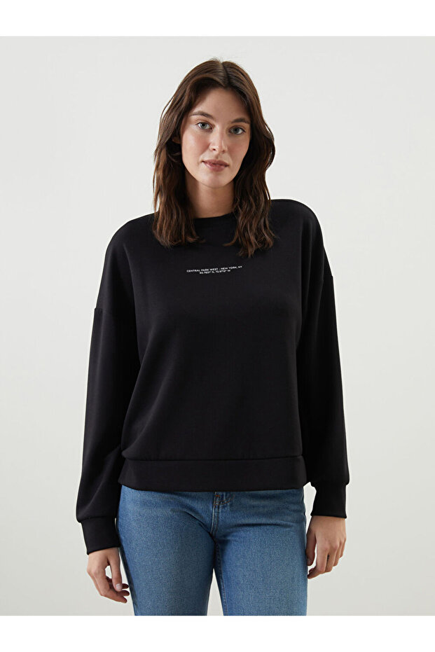 Esvab • Modern & Distinctive Zero Roba Collar Printed Loose Fit Women's Sweatshirt