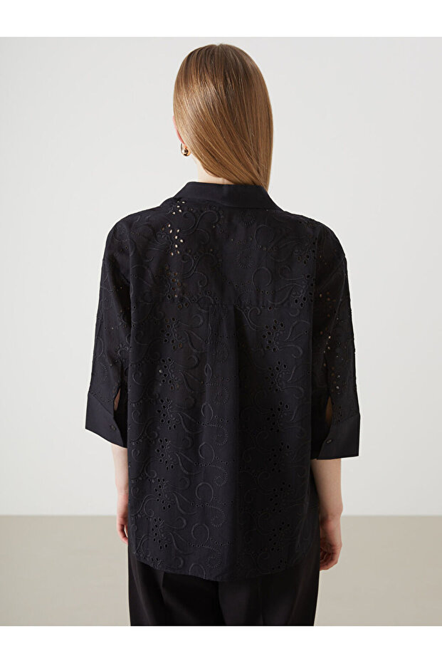 LCW Ajurlu Oversize Kadın Gömlek Fast Moda - 4