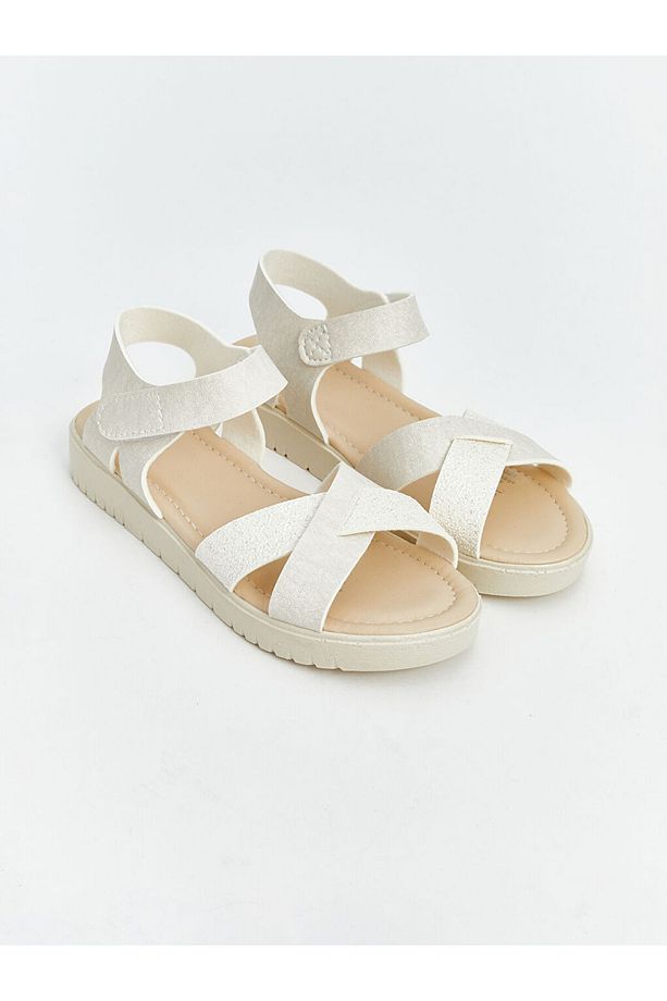LCW STEPS Bej Çapraz Bantlı Cırt Cırtlı Kız Çocuk Sandalet - 1