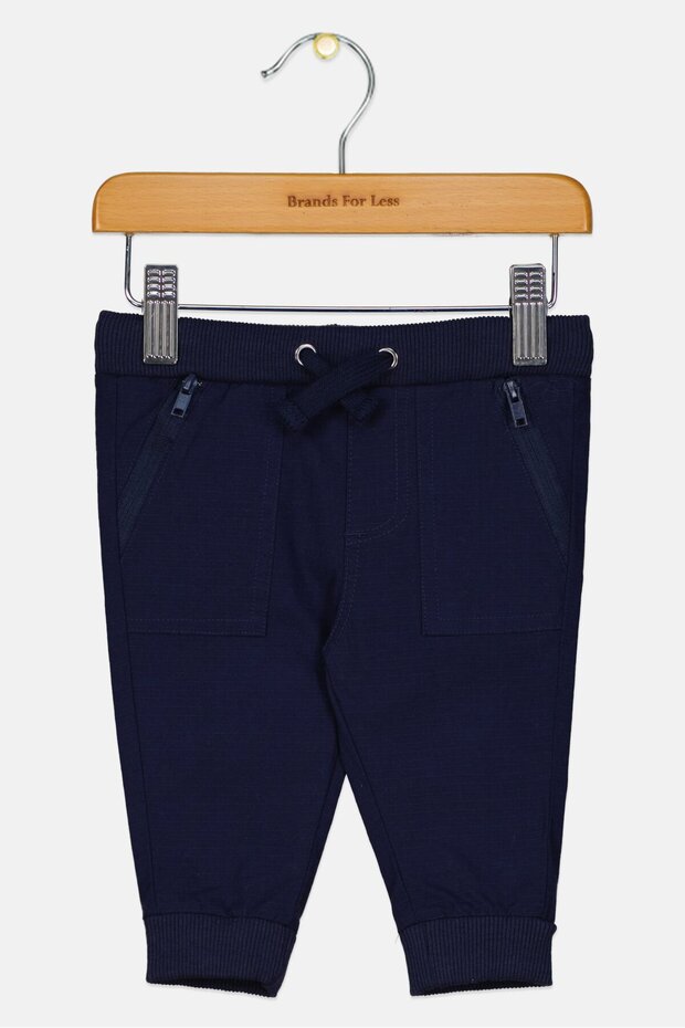 بنطال سادة برباط للرباط للأولاد الصغار، أزرق داكن - 1