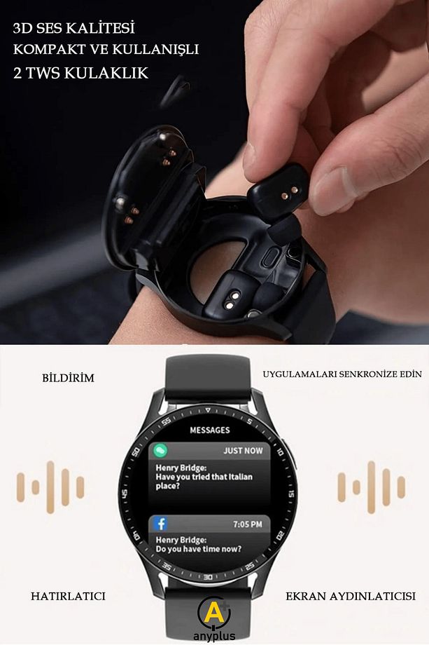 Bluetooth Kulaklıklı 2si 1 Arada Gps/nfc/siri Destekli Deri Kordonlu Watch Akıllı Saat - 4