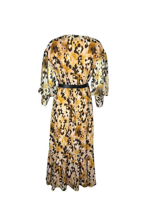 Kemerli Leopar Safran Midi Elbise - 2